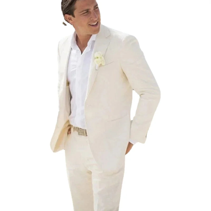 Men's Cream Suit set with Single Button Closure