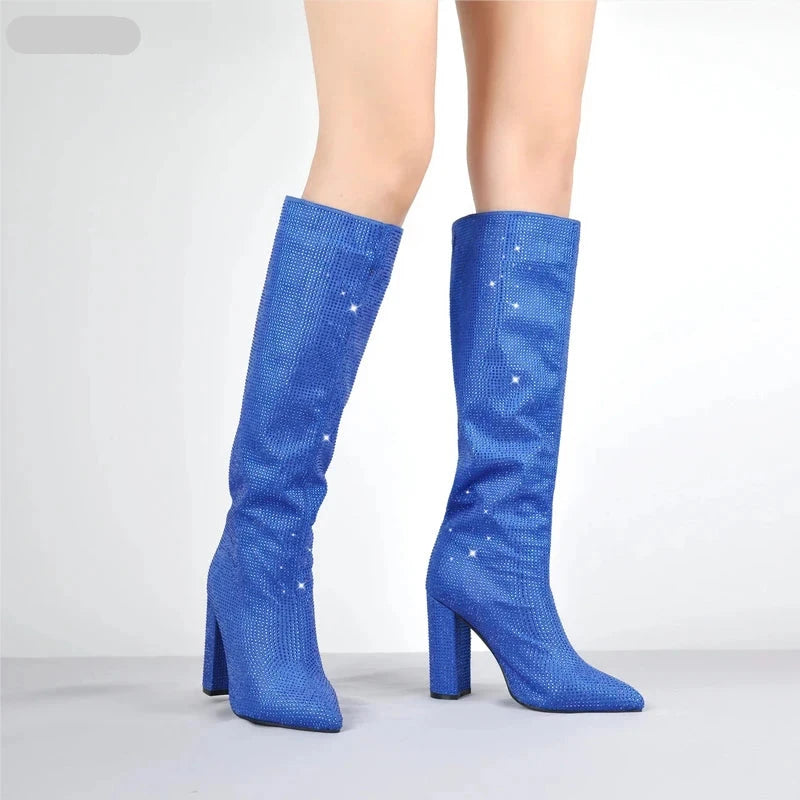 Shiny Knee-High Boots with Chunky Block Heel