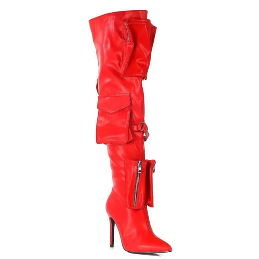 Knee-High Boots with Pocket Details and Stiletto Heel