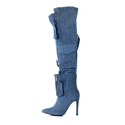 Knee-High Boots with Pocket Details and Stiletto Heel