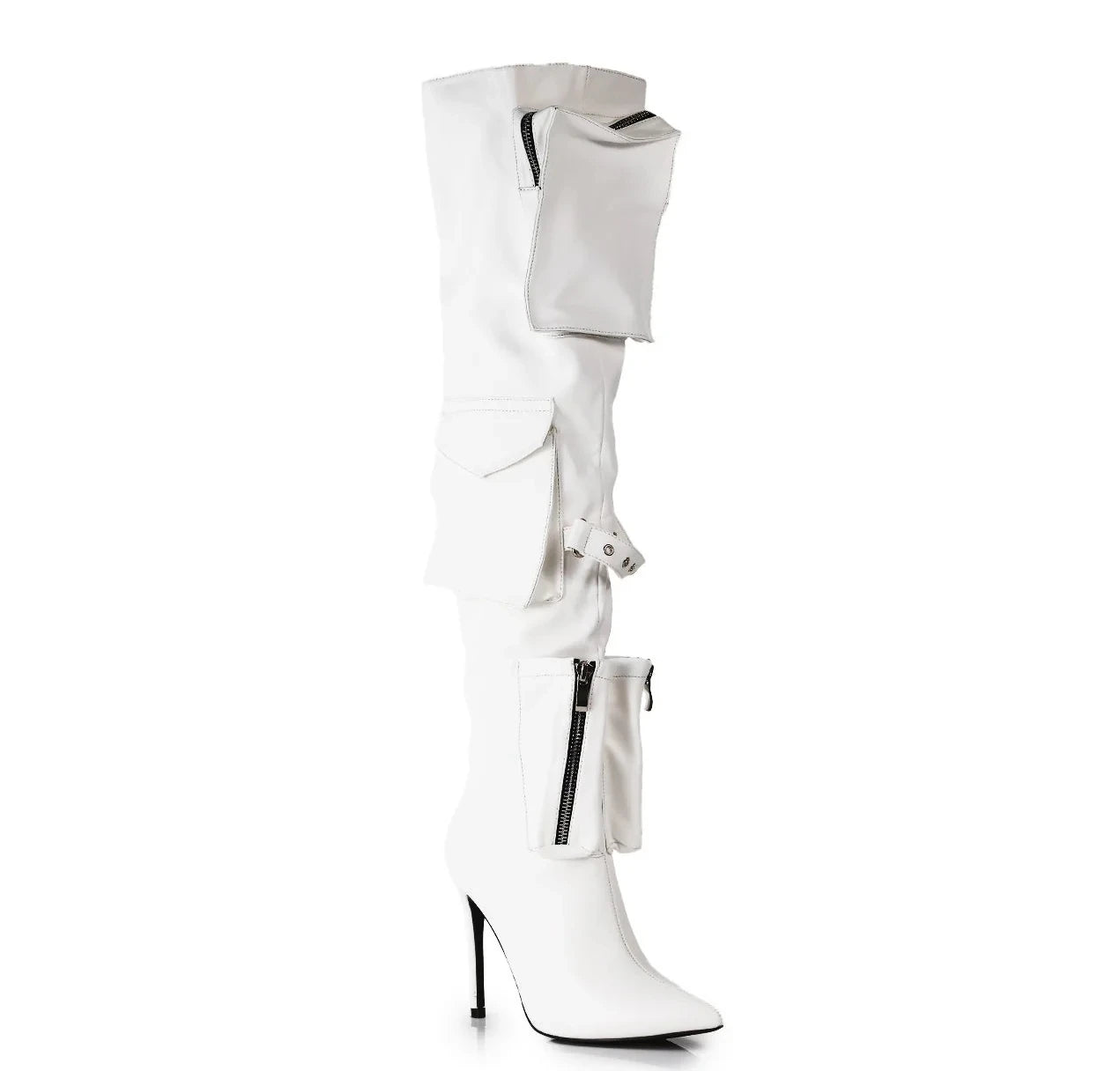 Knee-High Boots with Pocket Details and Stiletto Heel