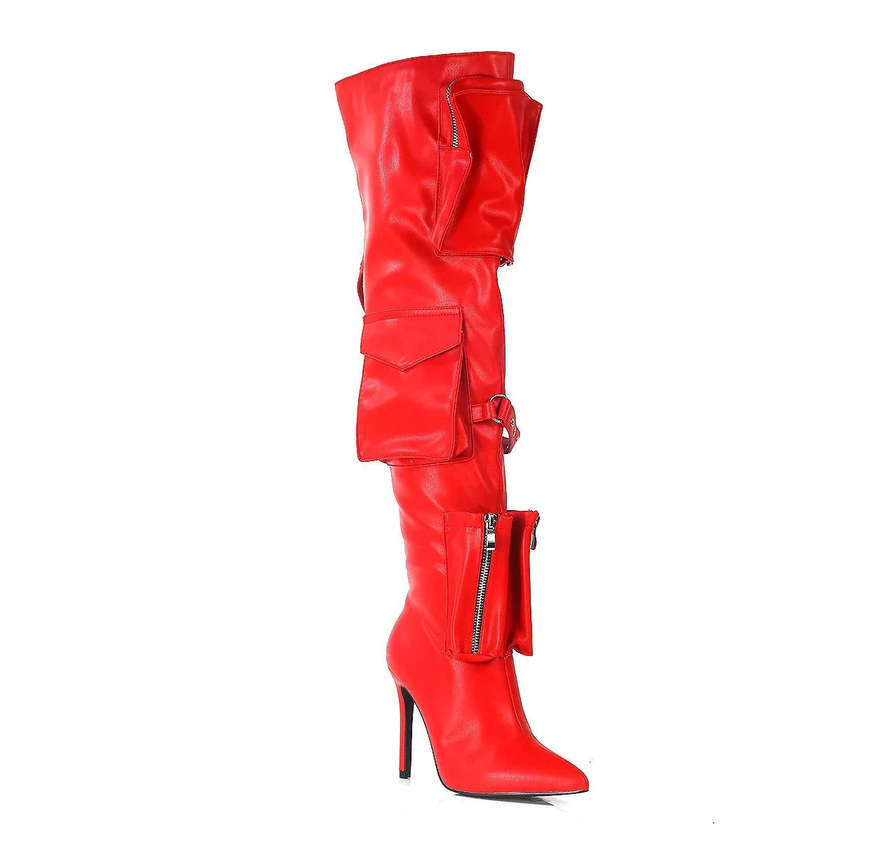 Knee-High Boots with Pocket Details and Stiletto Heel