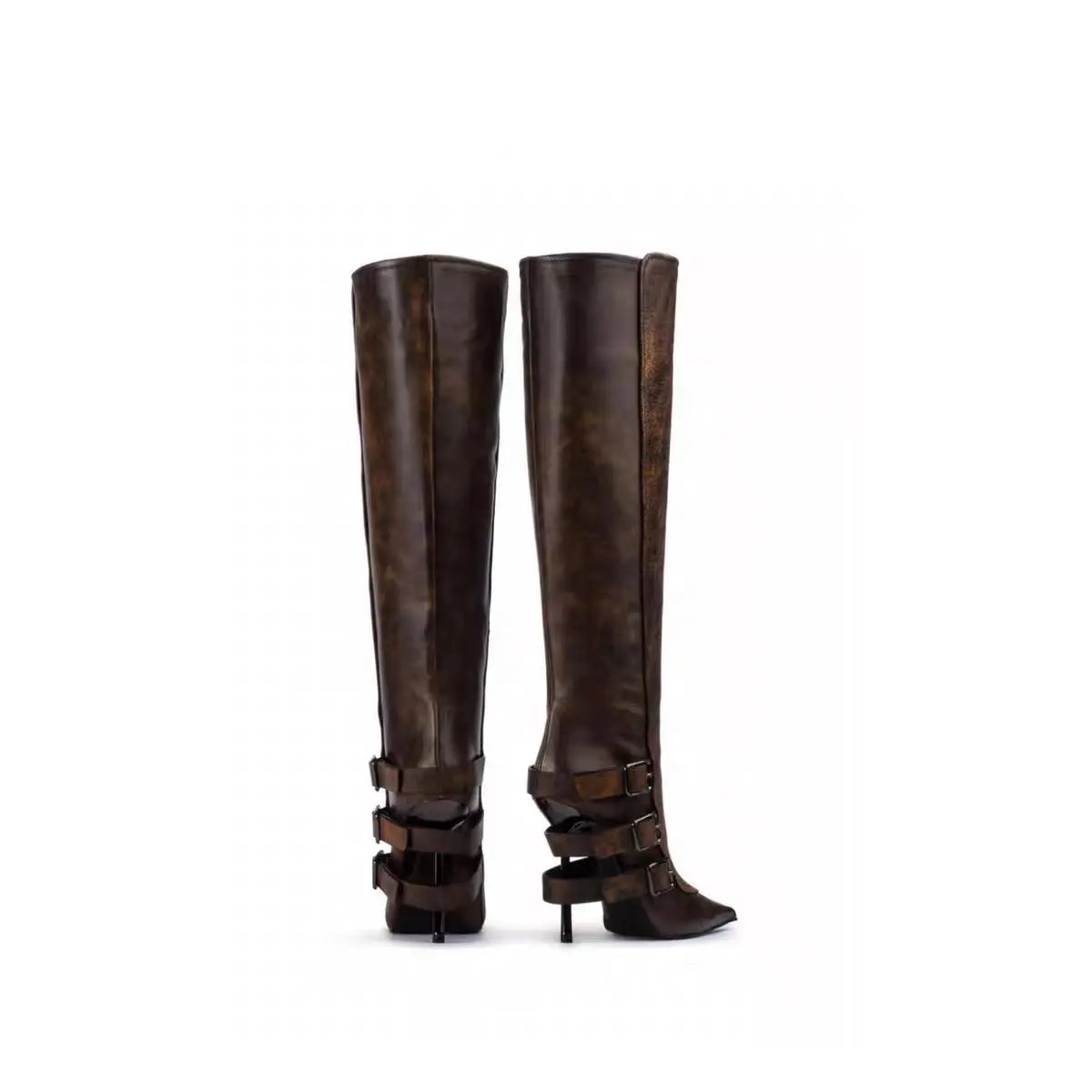 Buckle-Strap Boots with Metallic Stiletto Heel