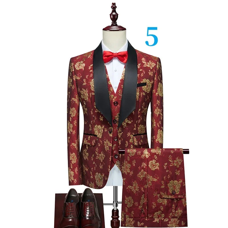 Men's Floral Patterned Suit with Notch Lapel