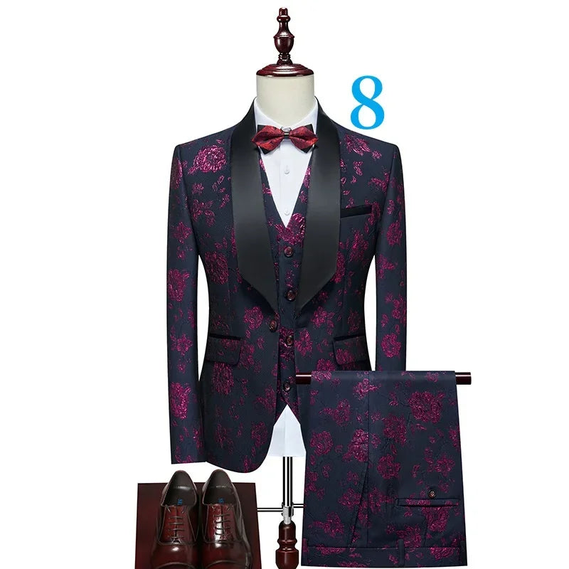 Men's Floral Patterned Suit with Notch Lapel