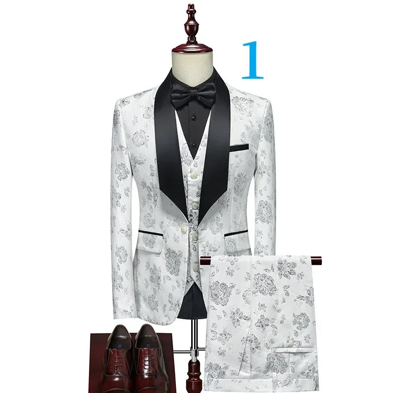 Men's Floral Patterned Suit with Notch Lapel