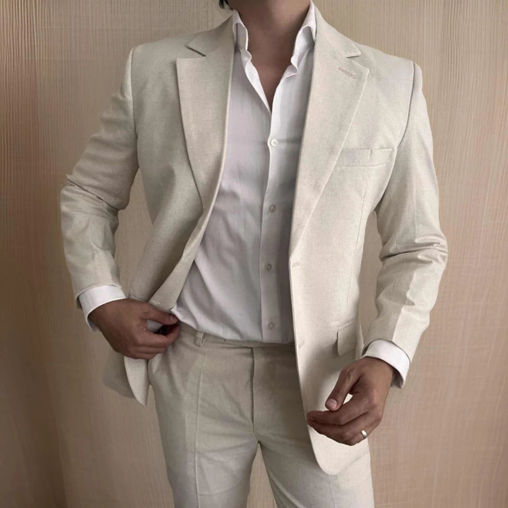 Beige Linen 2-Piece Suit for Men