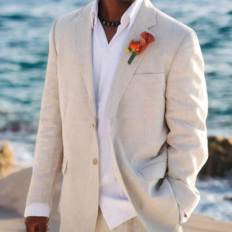 Beige Linen Wedding Suits For Men Beach