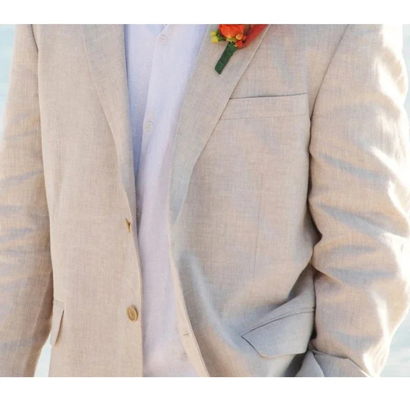 Beige Linen Wedding Suits For Men Beach