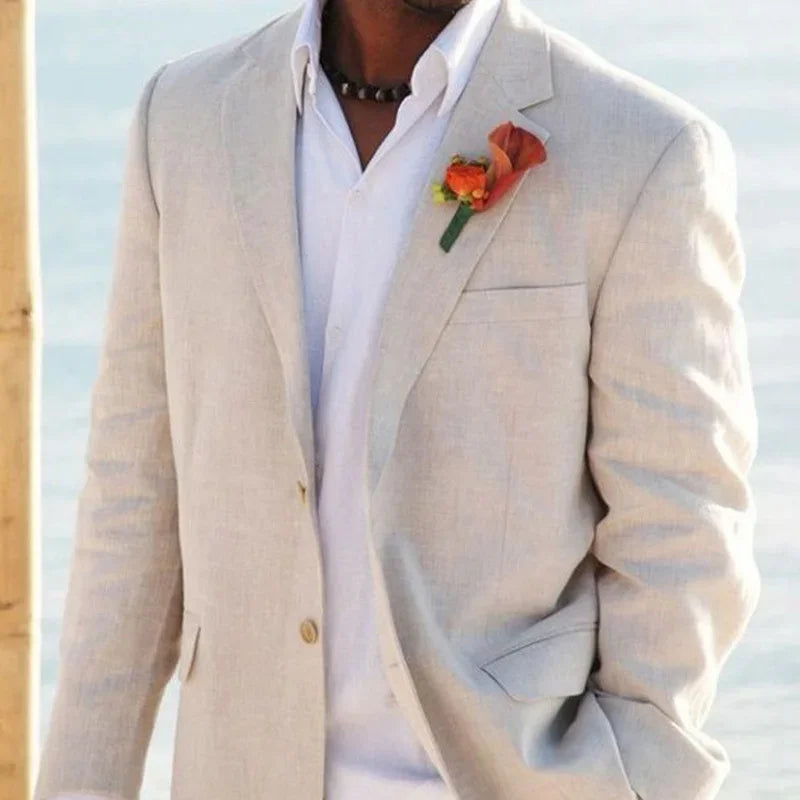 Beige Linen Wedding Suits For Men Beach