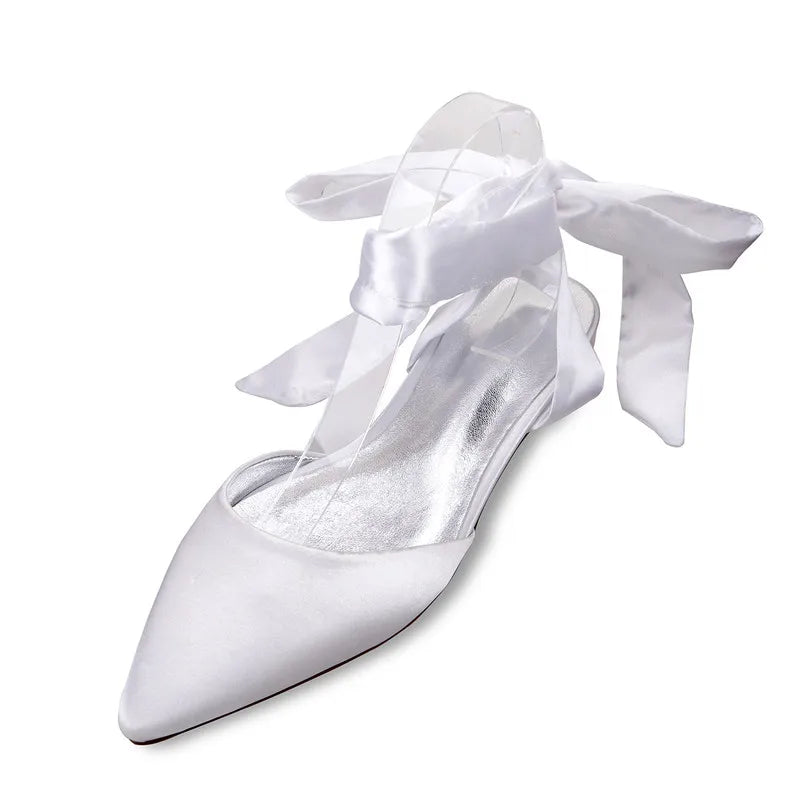 Pointed Toe Ribbon Tie Bridal Party Prom Dress Flats