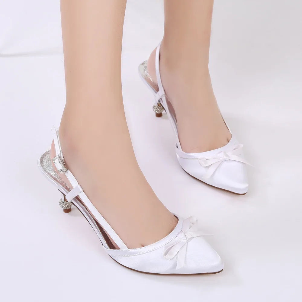 Elegant Satin Slingback Heels with Bow