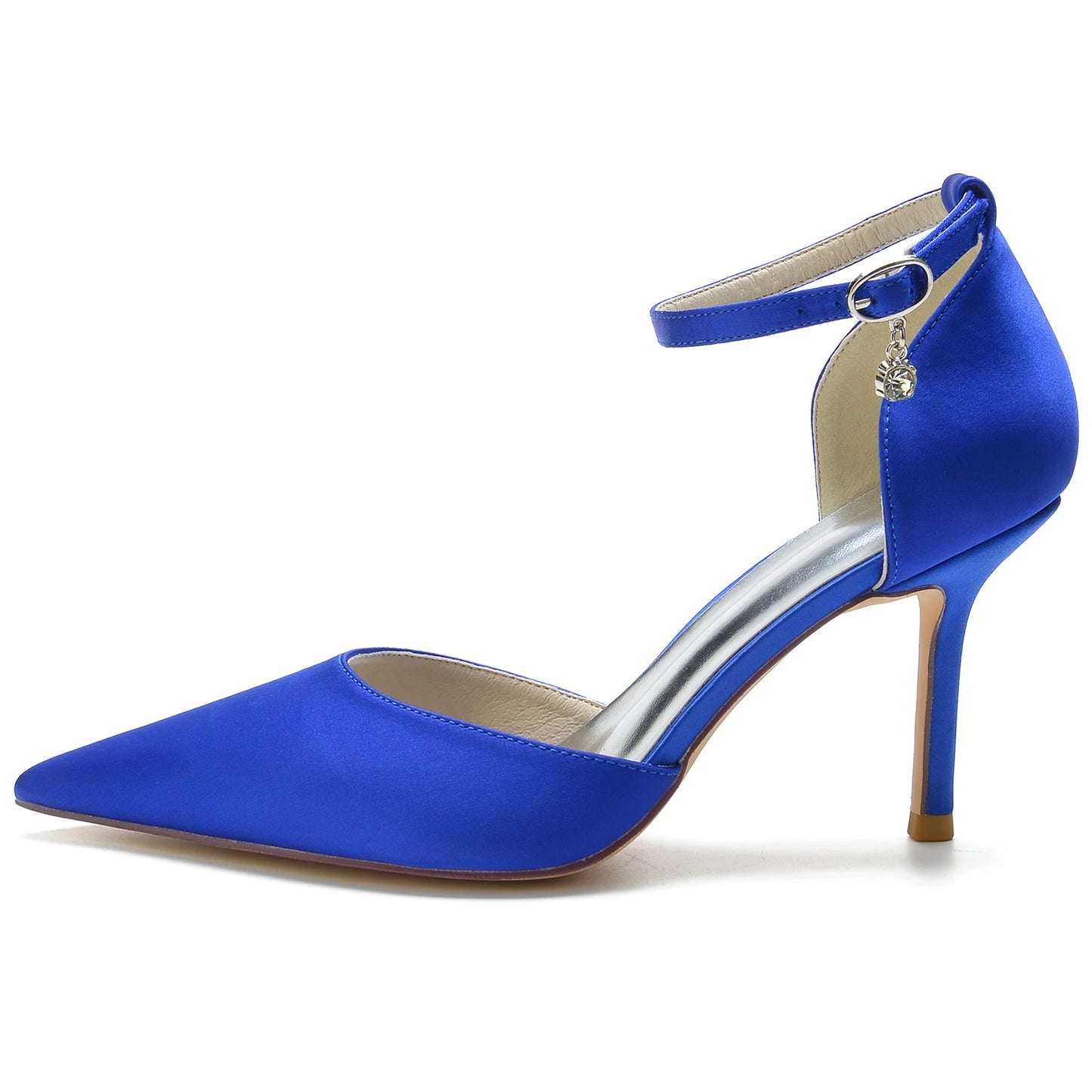 Elegant Satin Pointed Toe Pumps Ankle Strap