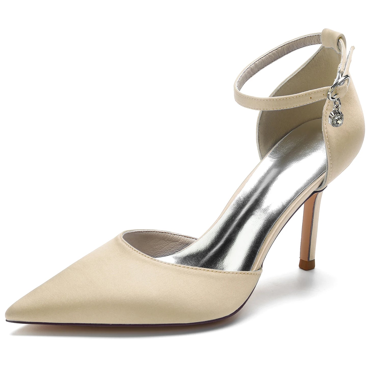 Elegant Satin Pointed Toe Pumps Ankle Strap