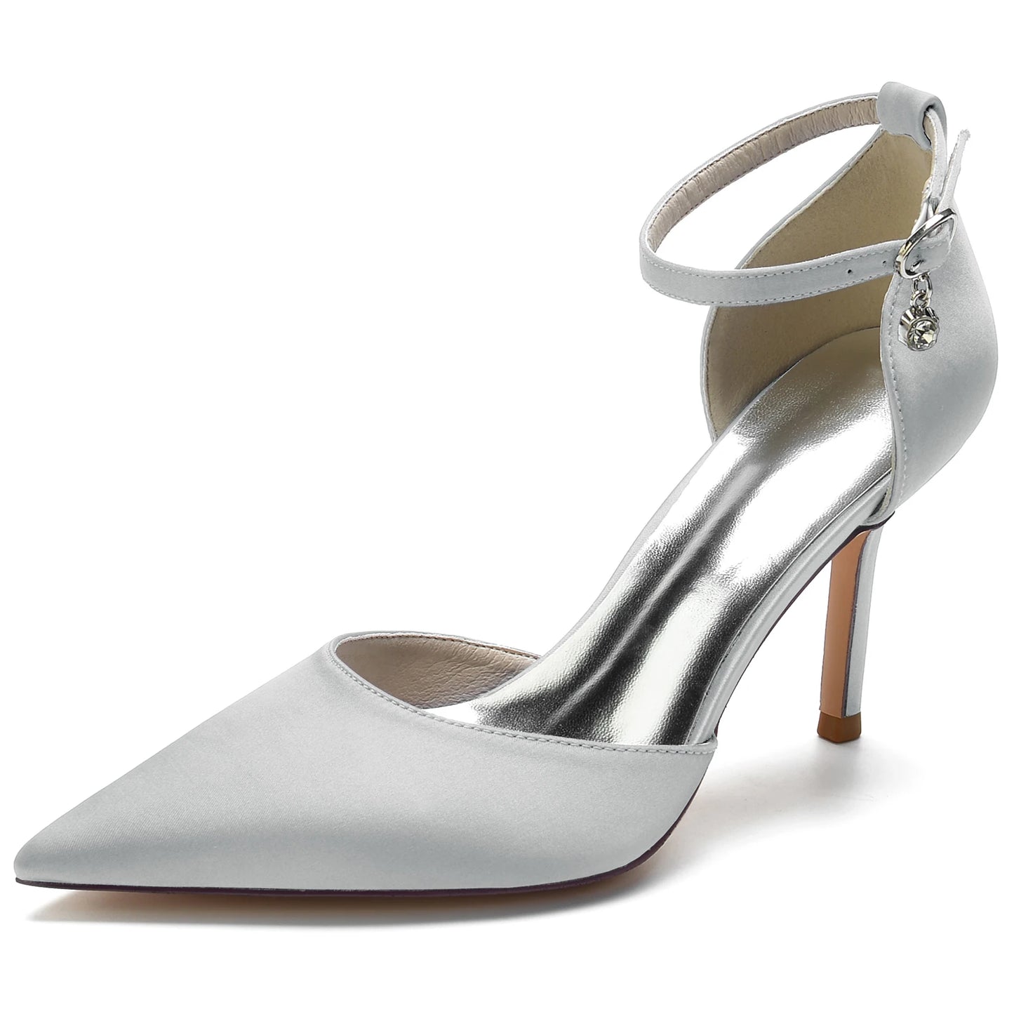 Elegant Satin Pointed Toe Pumps Ankle Strap