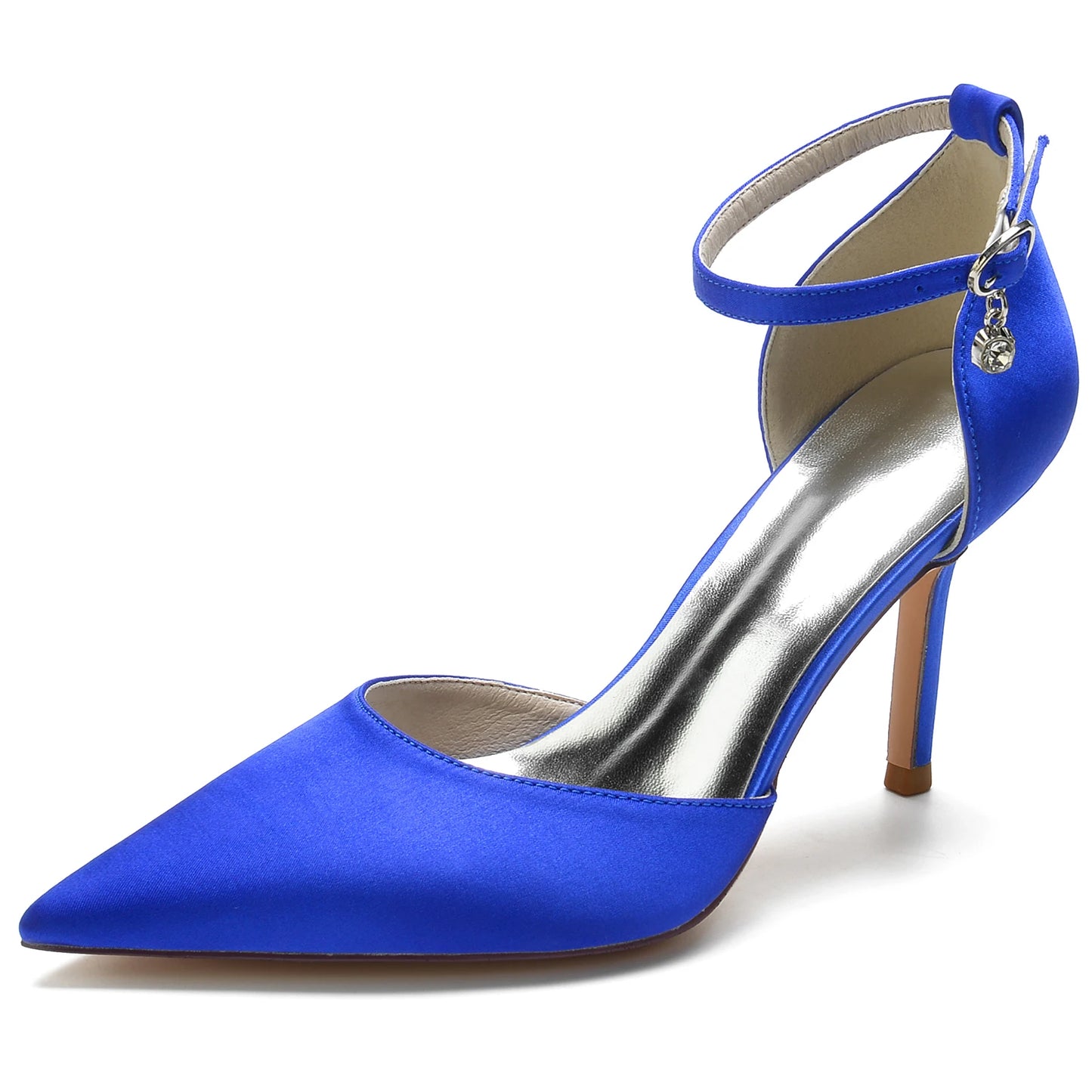 Elegant Satin Pointed Toe Pumps Ankle Strap