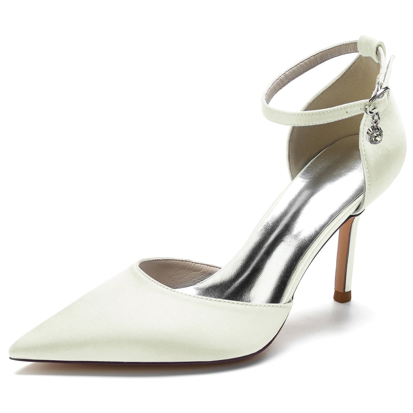 Elegant Satin Pointed Toe Pumps Ankle Strap