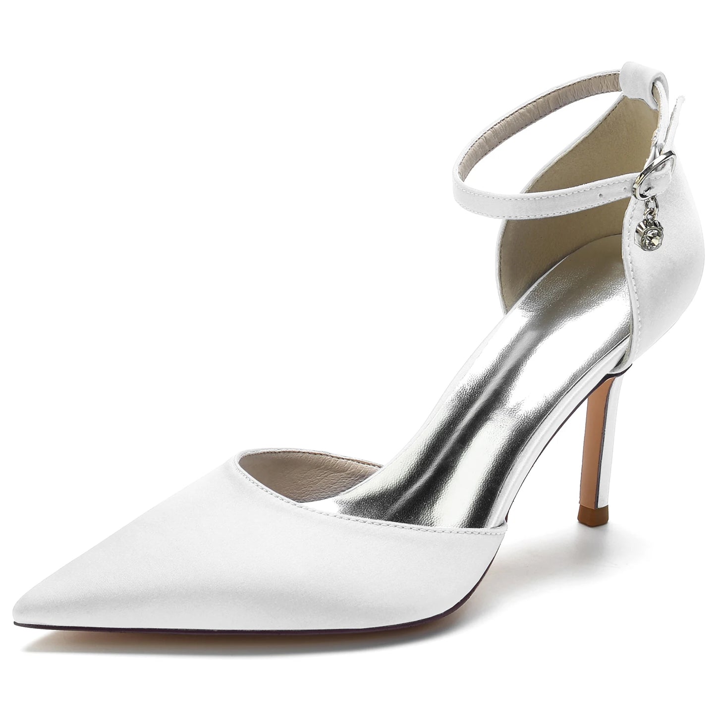 Elegant Satin Pointed Toe Pumps Ankle Strap