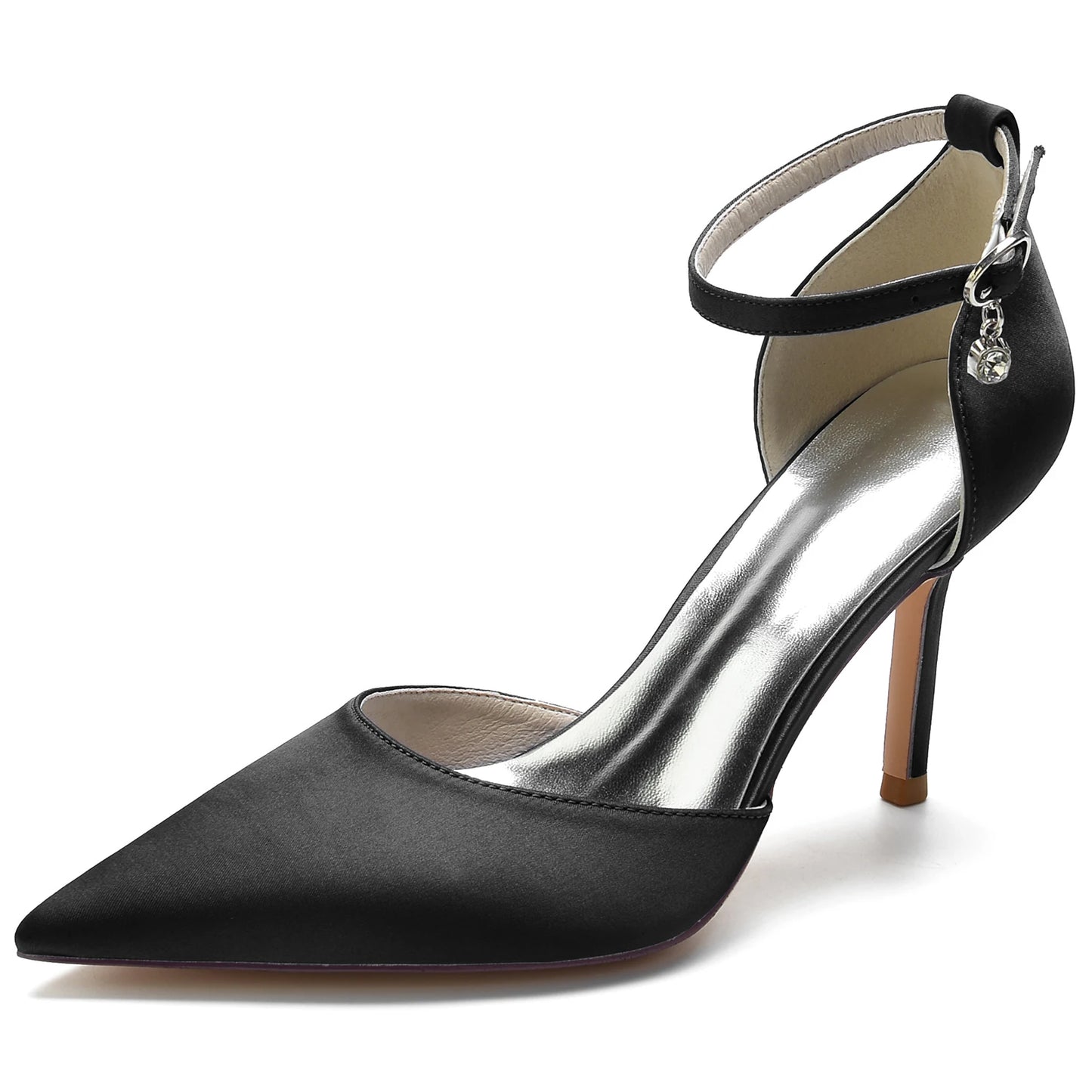 Elegant Satin Pointed Toe Pumps Ankle Strap