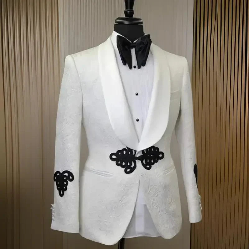 Floral Men’s Suit Jacket with Mandarin Buttons