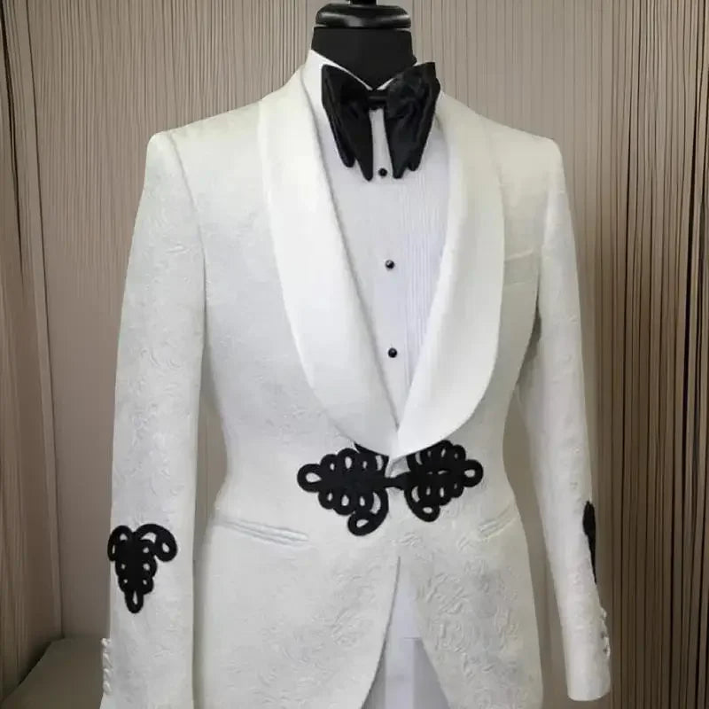 Floral Men’s Suit Jacket with Mandarin Buttons