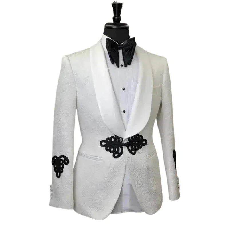 Floral Men’s Suit Jacket with Mandarin Buttons