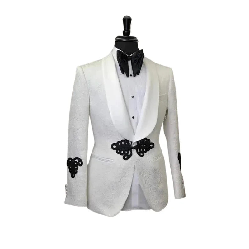 Floral Men’s Suit Jacket with Mandarin Buttons