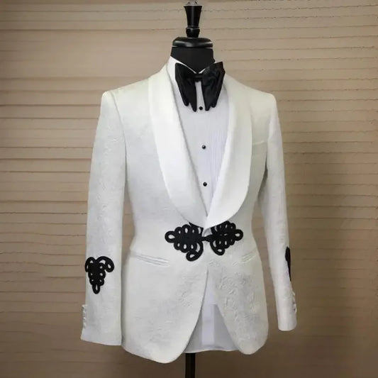 Floral Men’s Suit Jacket with Mandarin Buttons