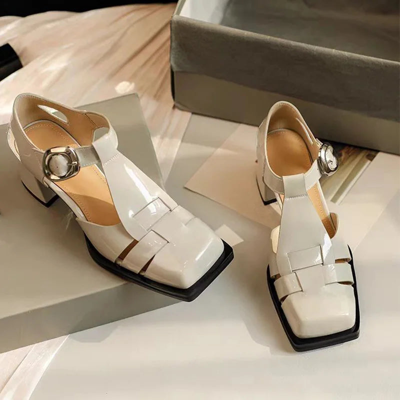 High Heels Belt Buckle Sandals Shoes Hollow Design Women's Shoes