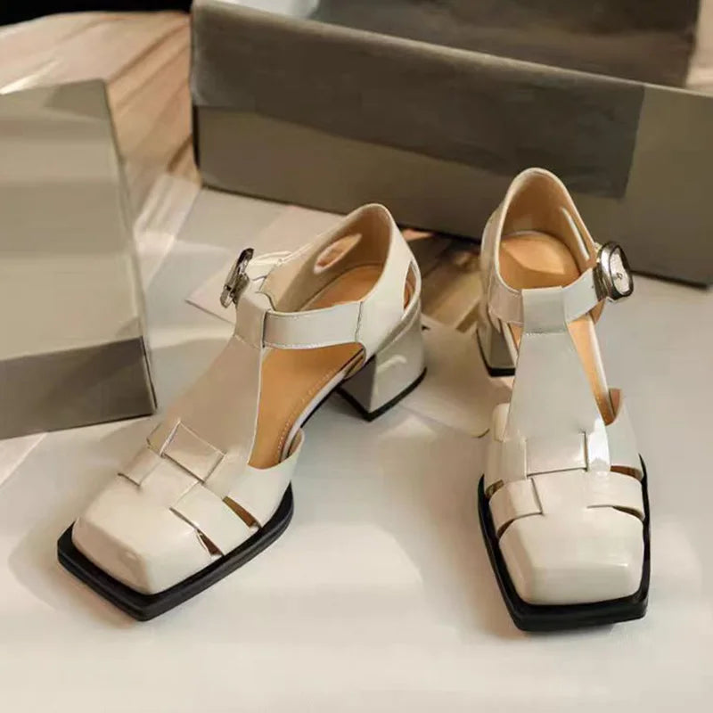 High Heels Belt Buckle Sandals Shoes Hollow Design Women's Shoes