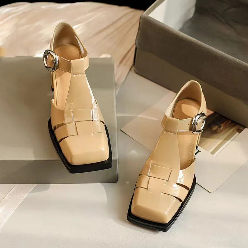 High Heels Belt Buckle Sandals Shoes Hollow Design Women's Shoes