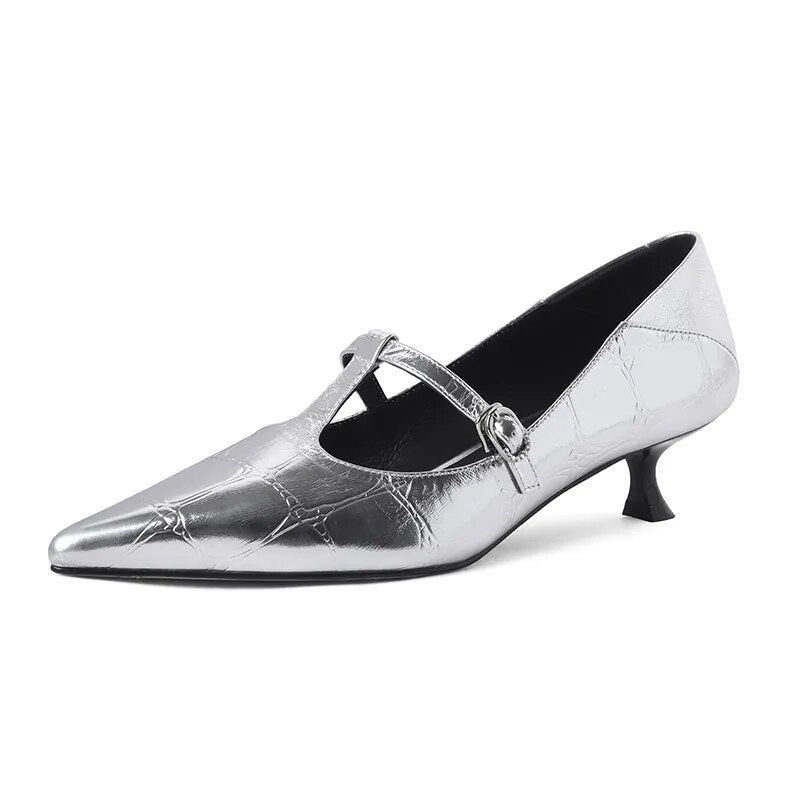 Black elegant with high heels shoes slightly pointed toe tip from satin  fabric texture