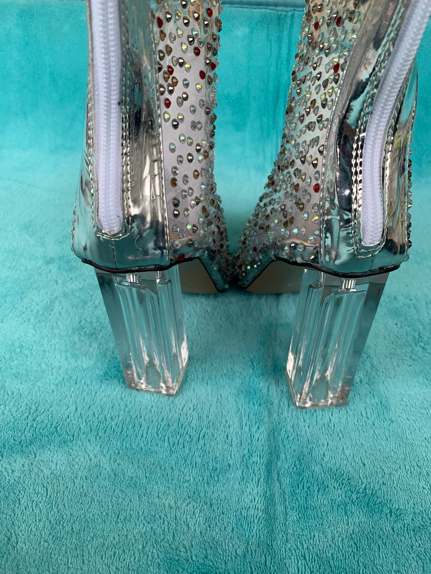 Luxury Clear Colorful Rhinestone Studded Thigh High Boots