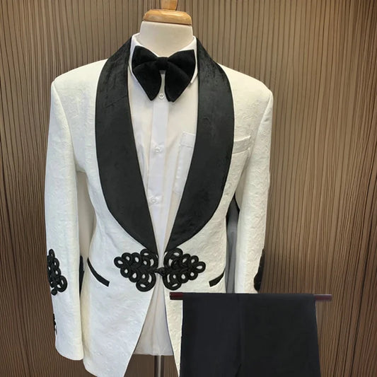 Jacquard Black Velvet Men’s Suit for Wedding & Busines