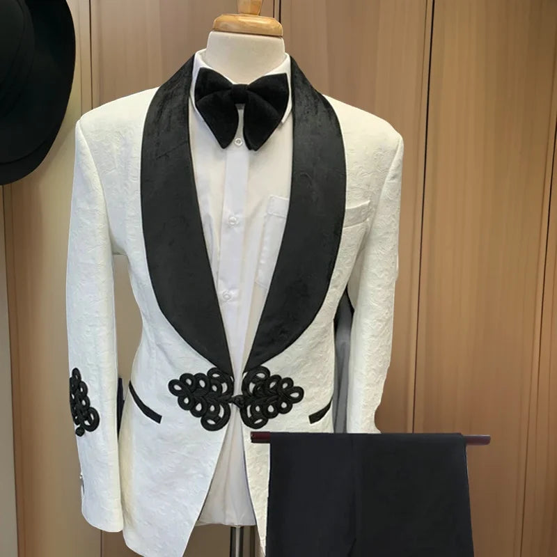 Jacquard Black Velvet Men’s Suit for Wedding & Busines