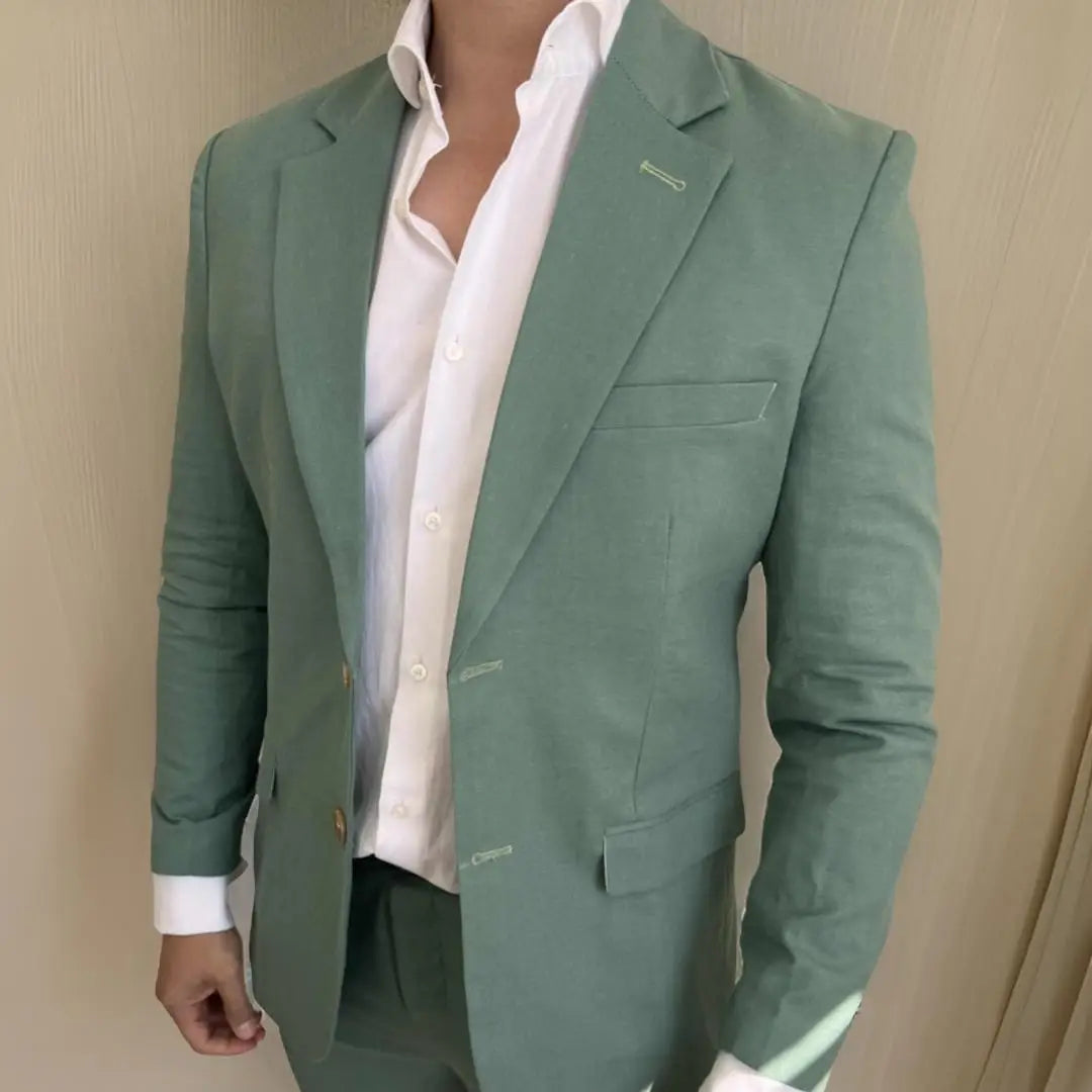 Men's Sage Green Linen Suit Slim Fit Italian Style