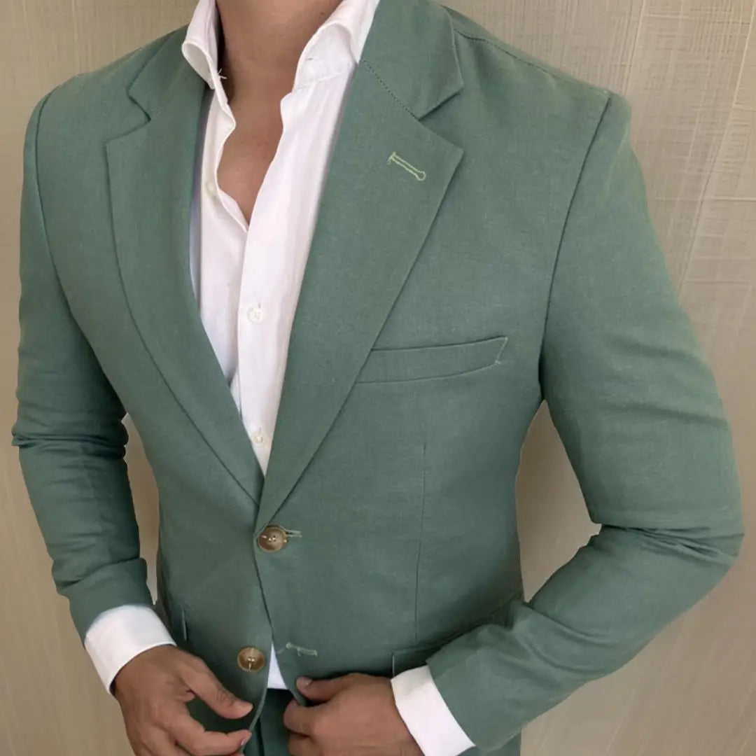 Men's Sage Green Linen Suit Slim Fit Italian Style