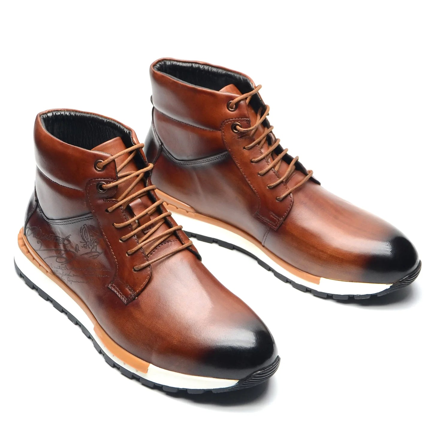 Mens Ankle Boots Genuine Leather Lace-Up High Top Flat Street Style