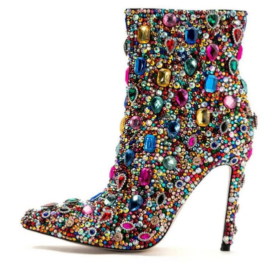 Luxury Multi Jeweled Stiletto Heels Ankle Bootie Women Dress Shoes