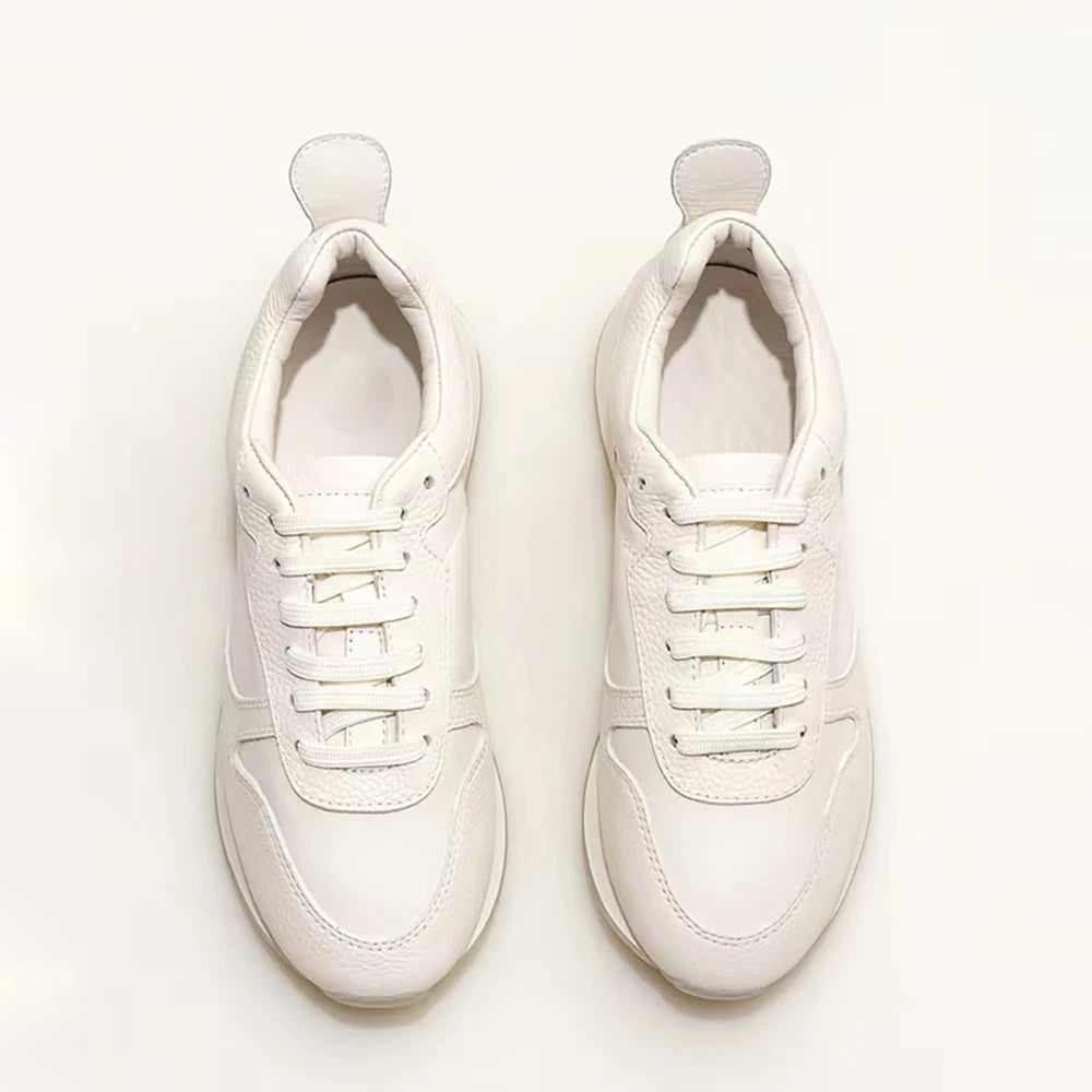 Women's White Genuine Leather Trim Shoes Heel Design Casual Platform  Sneakers