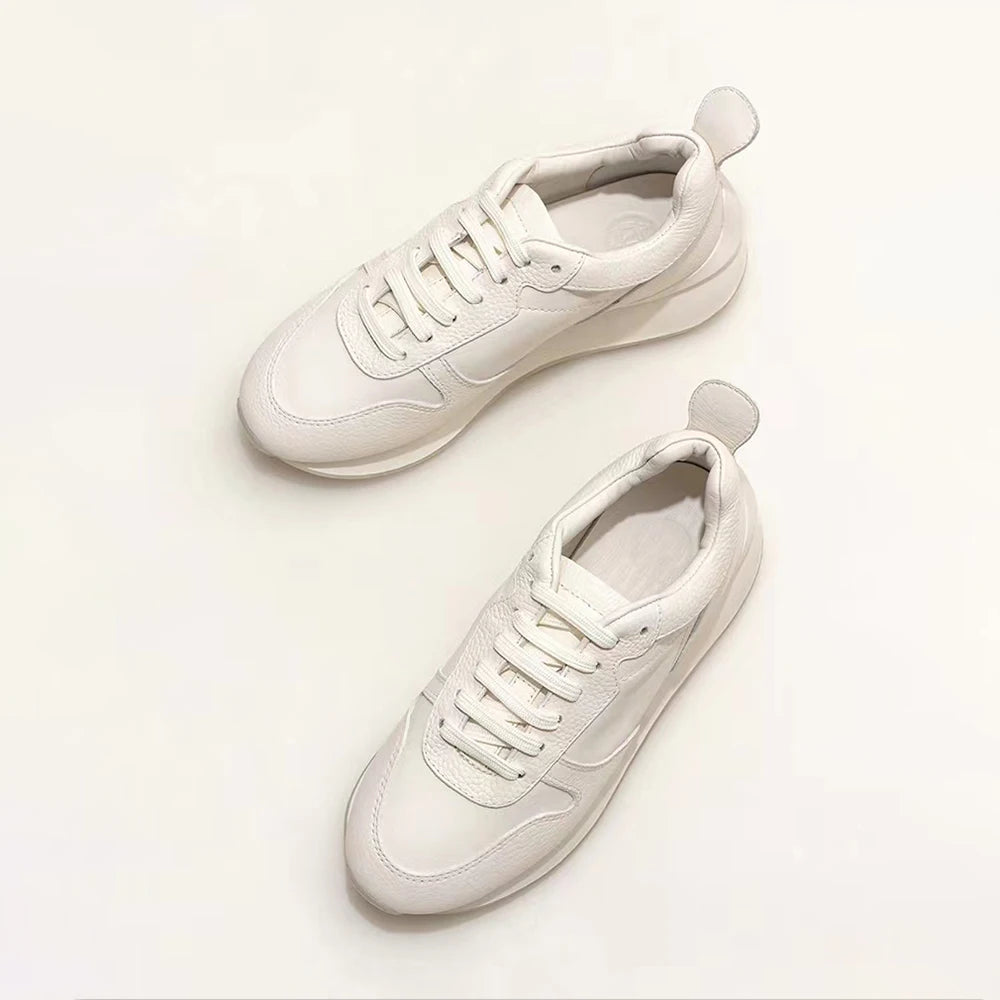 Women's White Genuine Leather Trim Shoes Heel Design Casual Platform  Sneakers