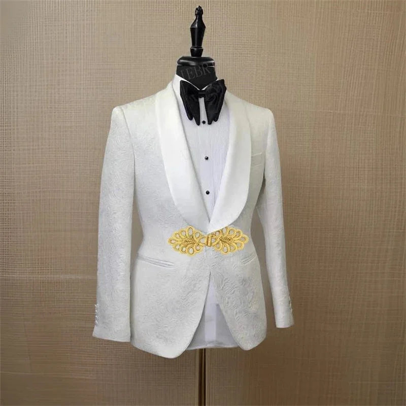 Men's White Suit with Gold Embroidered Waistband