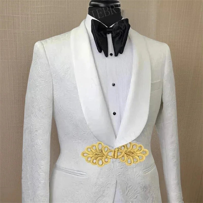 Men's White Suit with Gold Embroidered Waistband