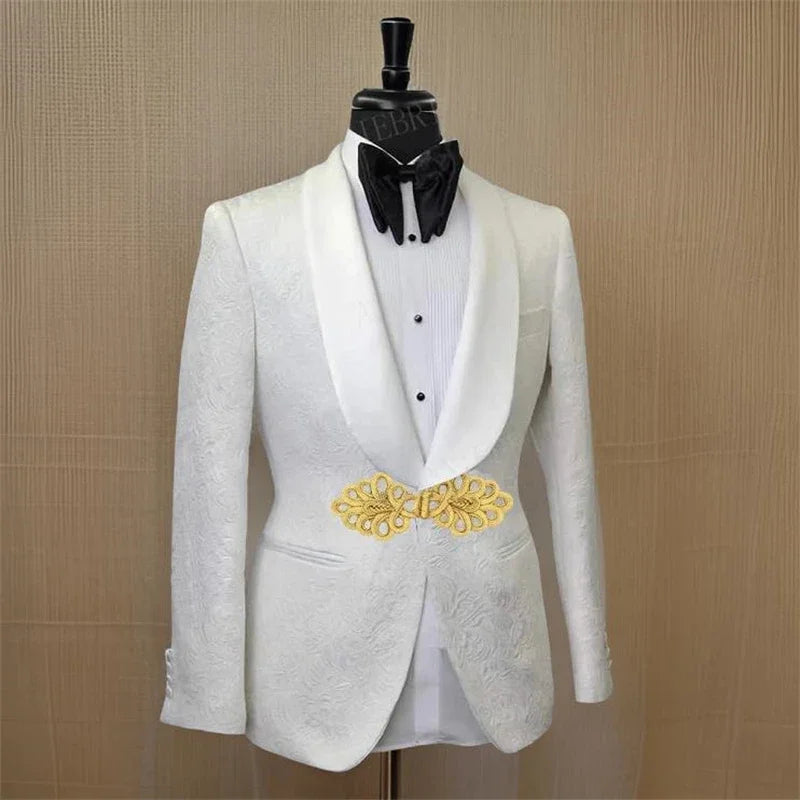 Men's White Suit with Gold Embroidered Waistband