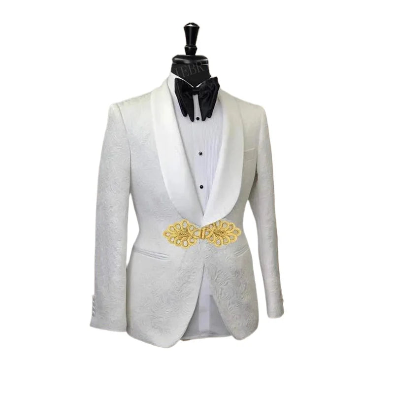 Men's White Suit with Gold Embroidered Waistband