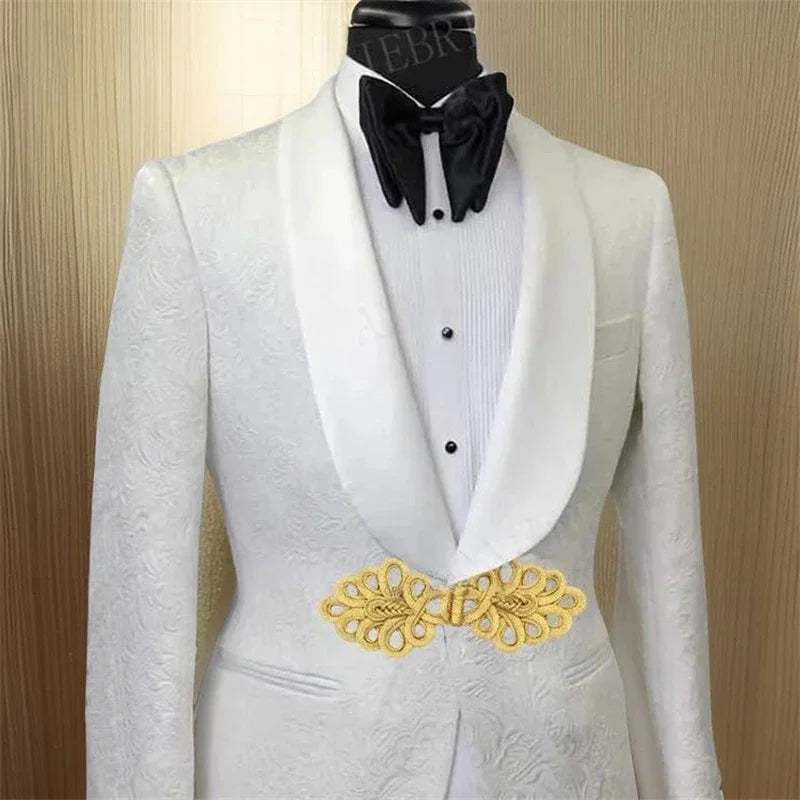 Men's White Suit with Gold Embroidered Waistband