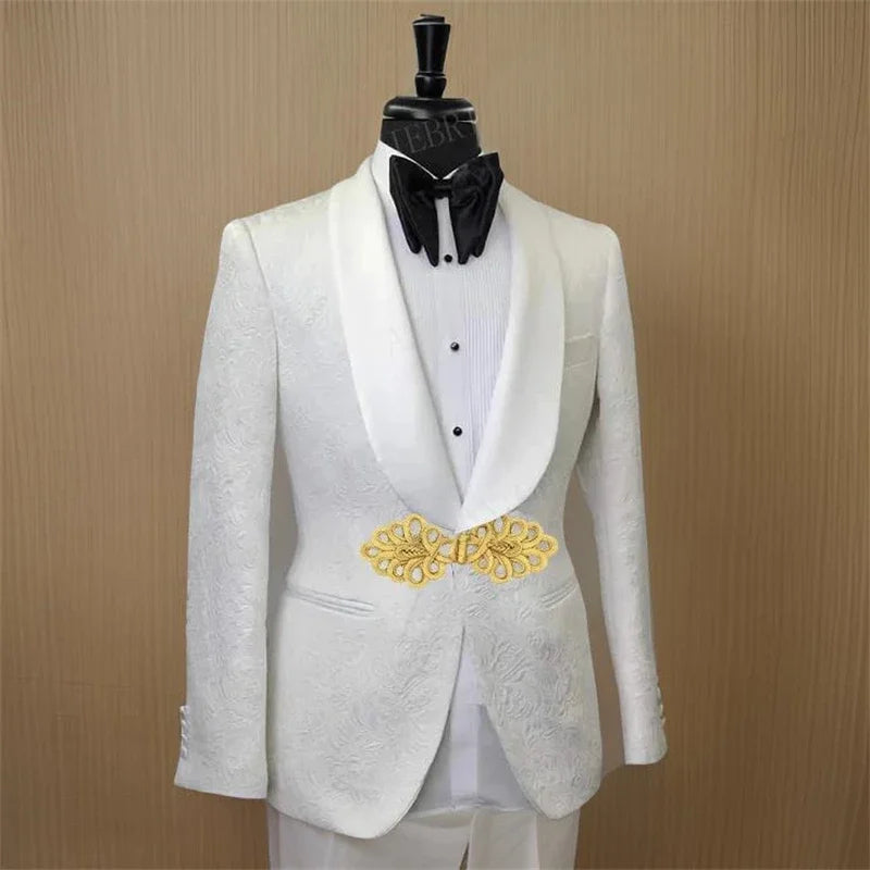 Men's White Suit with Gold Embroidered Waistband