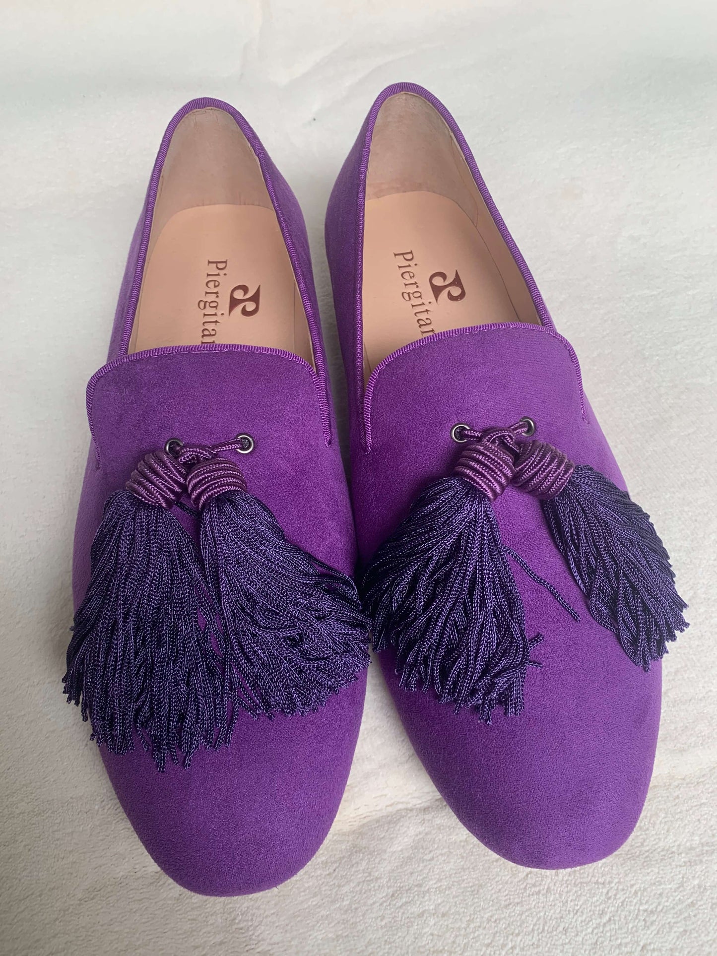 Men Handmade Shoes Purple Suede Loafers Tassels