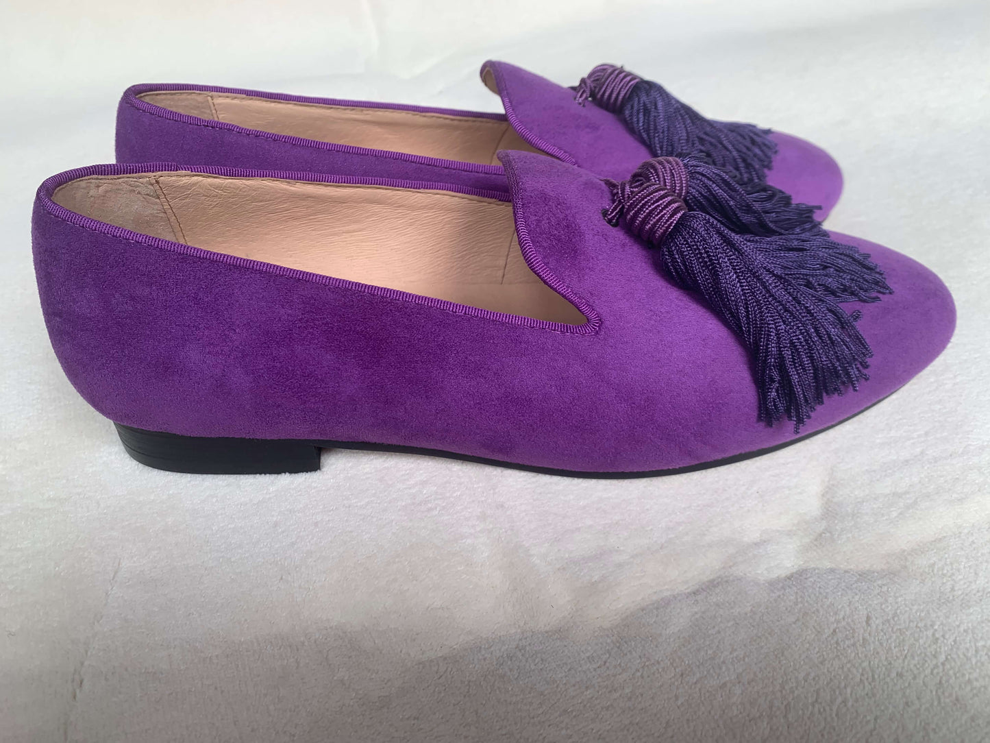 Men Handmade Shoes Purple Suede Loafers Tassels