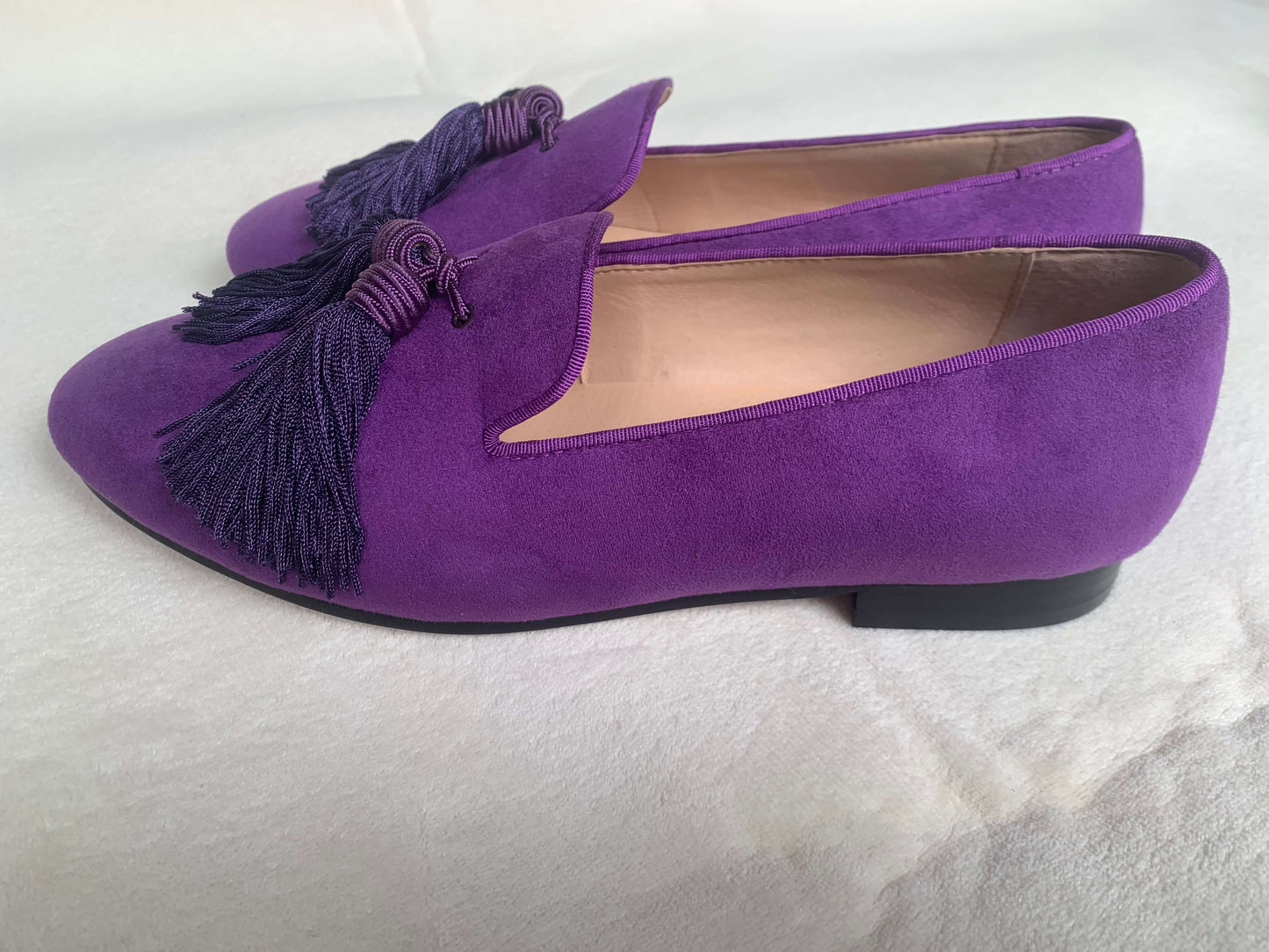 Men Handmade Shoes Purple Suede Loafers Tassels